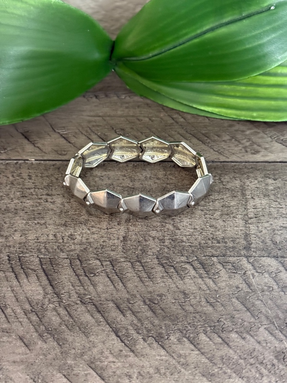 Charming Charlie Silver Geometric Link Stretch Bracelet